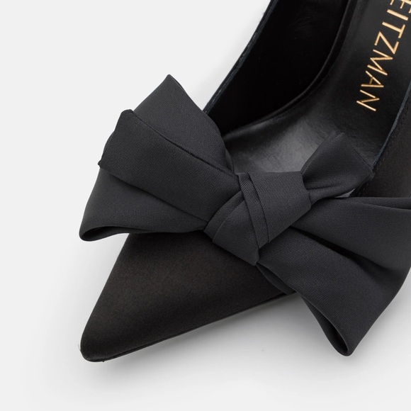 NEW Stuart Weitzman Loveknot Black Satin Bow Heels - Picture 12 of 14